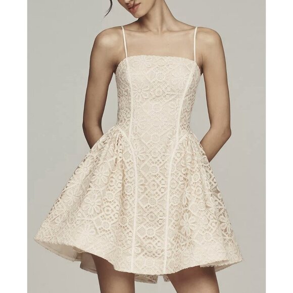Anthropologie Dresses & Skirts - NWT Size 8 - Anthropologie Lace Basque-Waist Mini Dress in Beige (NWT US$ 268)